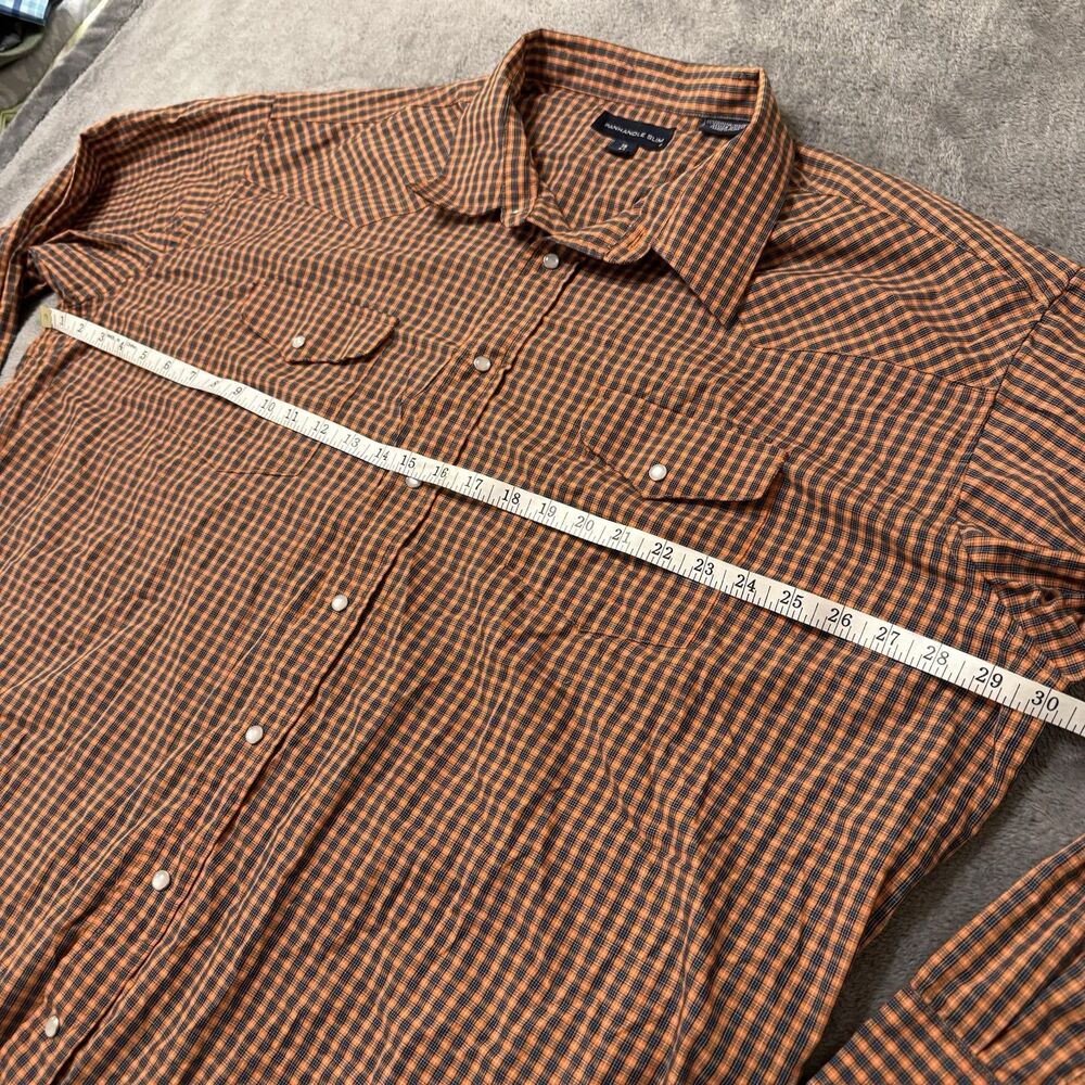 Panhandle Slim Men's Long Sleeve Size XXL 19/37 Orange & Blue Plaid Pearl Snap - Picture 5 of 6